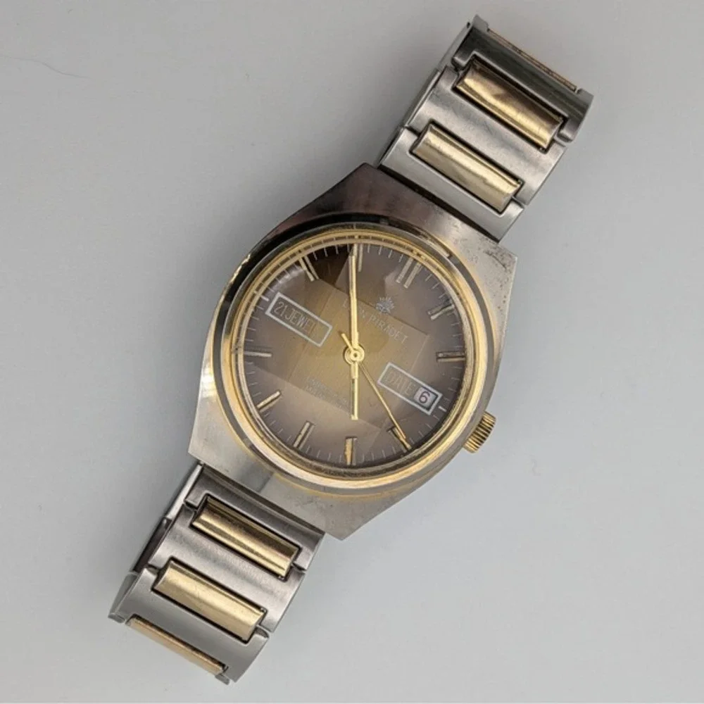 Leon Piradet 21 Jewels Swiss Manual Watch Amber Sunburst‎ Dial Faceted Crystal
